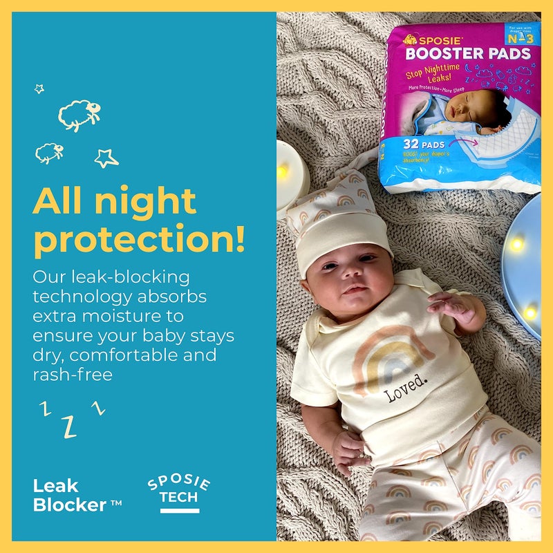 Select Kids Sposie Booster Pads, Stop Overnight Diaper Leaks, Fits sizes Newborn 1 2 3, No Adhesive for Sensitive Skin, 32 ct - Image 2